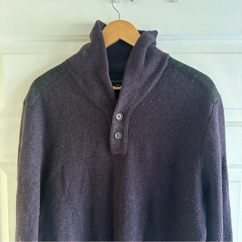 Banana Republic Large Merino Wool Blend Shawl Collar Sweater Pullover Purple‎
